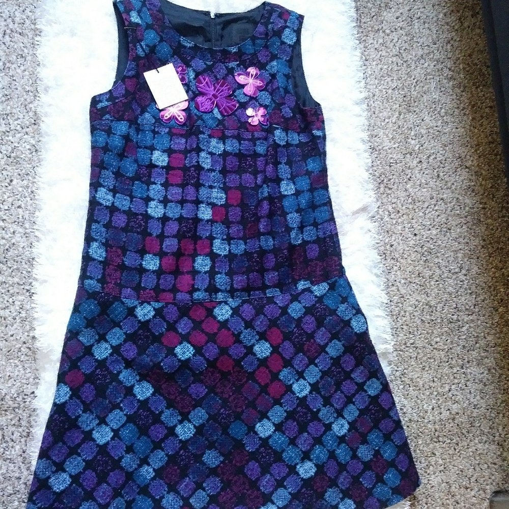 Ann sui patchwork tweed w/flower dress
